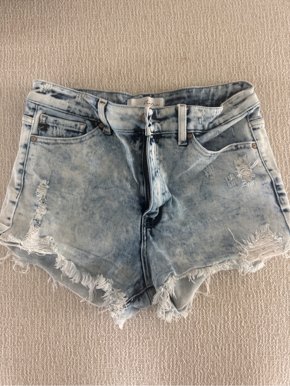 KanCan Light Blue Distressed High-Rise Jean Shorts